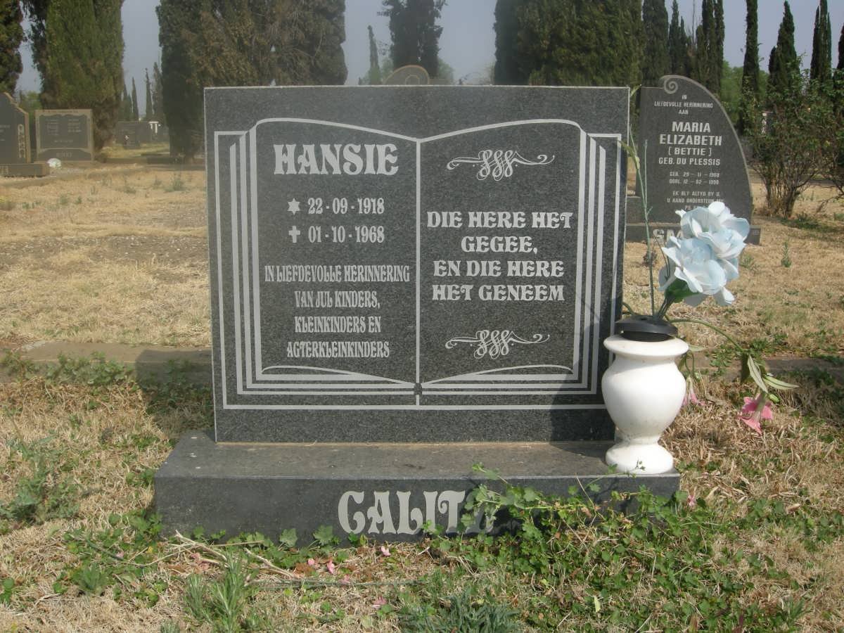 CALITZ Hansie 1918-1968
