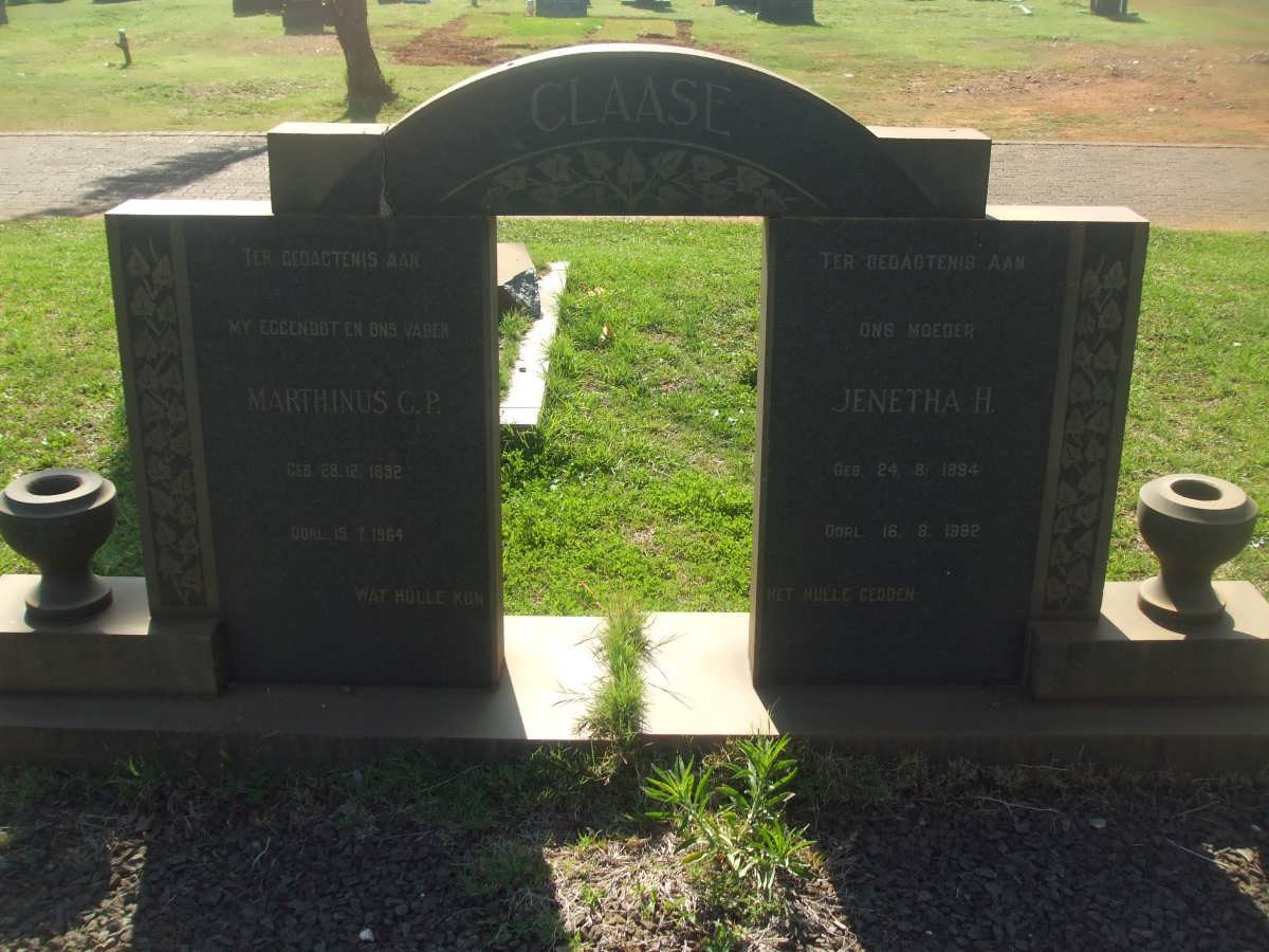 CLAASE Marthinus G.P. 1892-1964 &amp; Jenetha H. 1894-1992