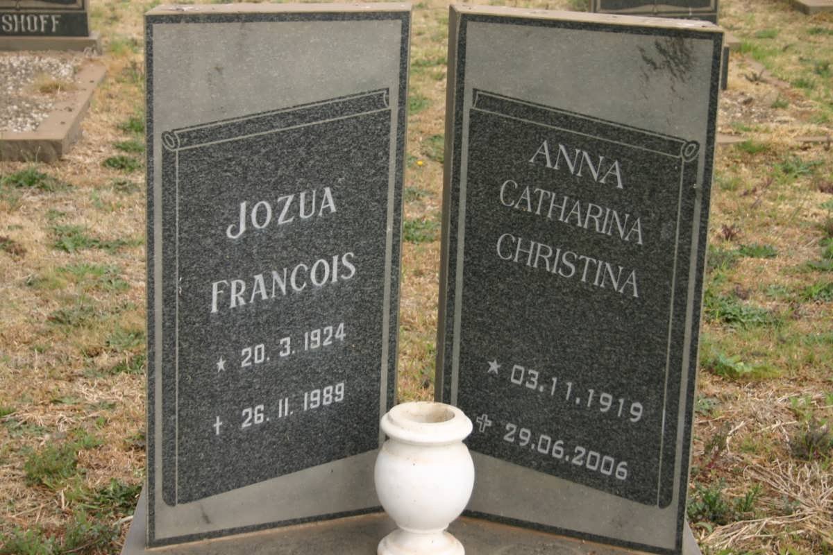 CLOETE Jozua Francois 1924-1989 &amp; Anna Catharina Christina 1919-2006