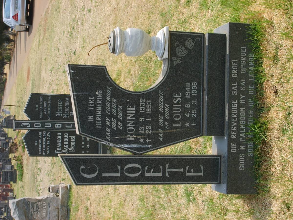 CLOETE Ronnie 1932-1993 &amp; Louise 1940-1996