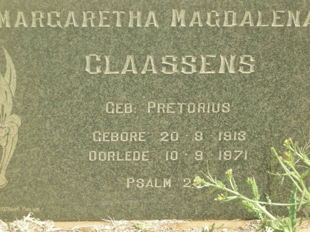 CLAASSENS Margaretha Magdalena nee PRETORIUS 1913-1971