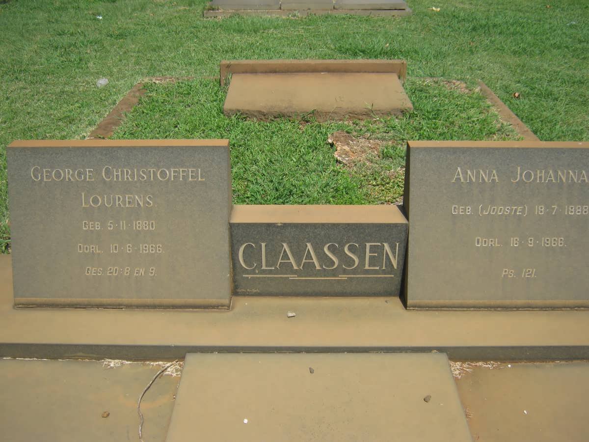 CLAASSEN George Christoffel Lourens 1880-1966 &amp; Anna Johanna JOOSTE 1888-1966