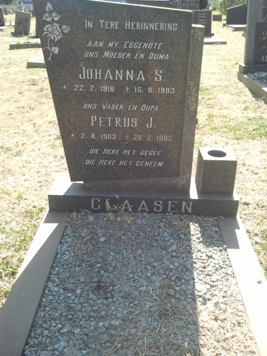 CLAASEN Petrus J. 1903-1992 &amp; Johanna S. 1916-1983