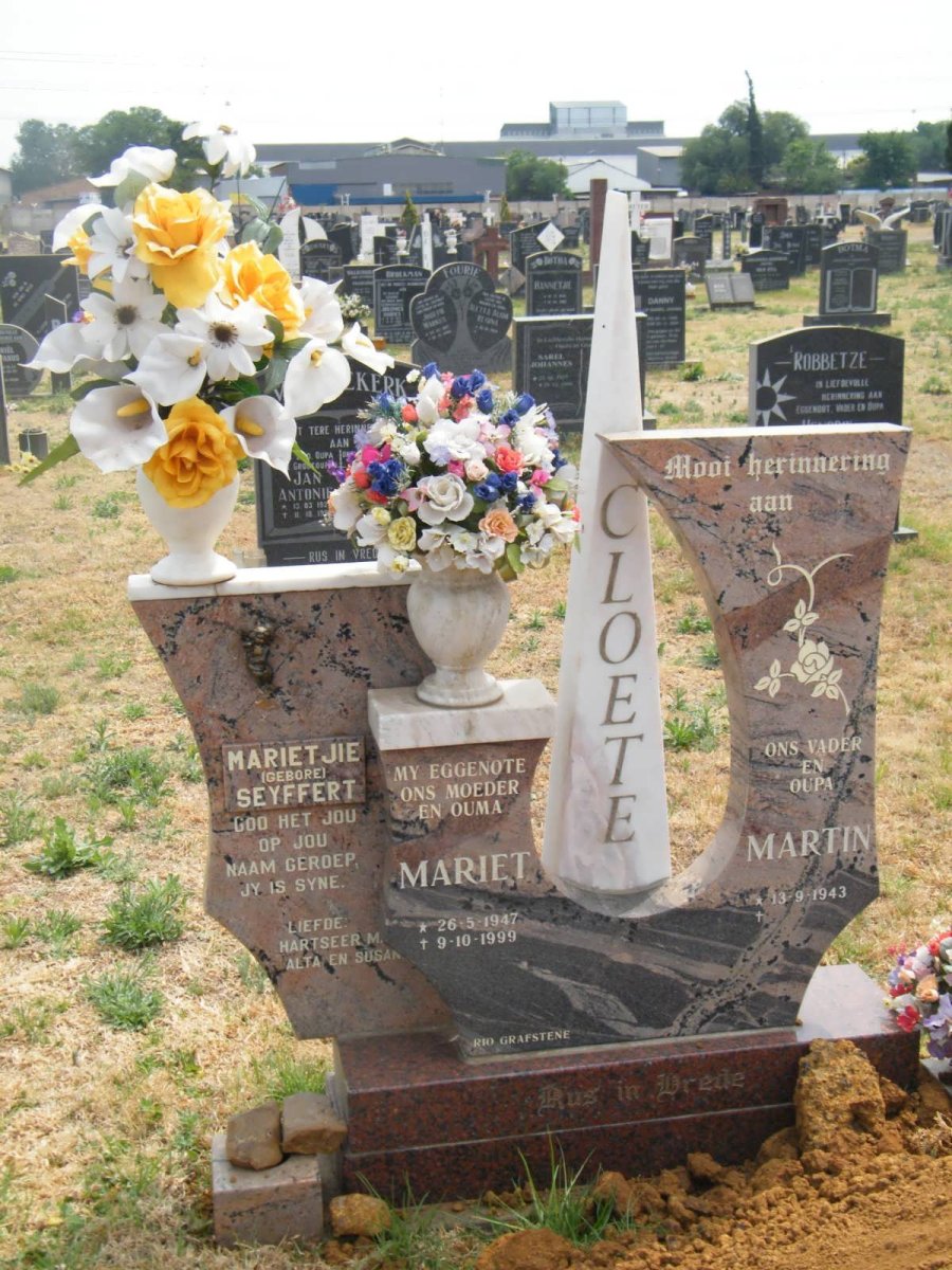 CLOETE Martin 1943- &amp; Mariet SEYFFERT 1947-1999