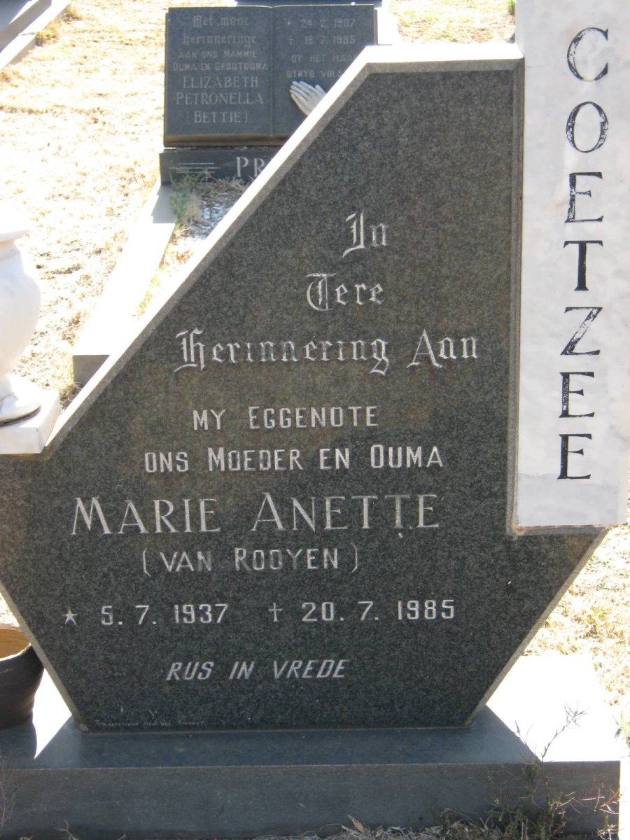 COETZEE Marie Anette nee VAN ROOYEN 1937-1985