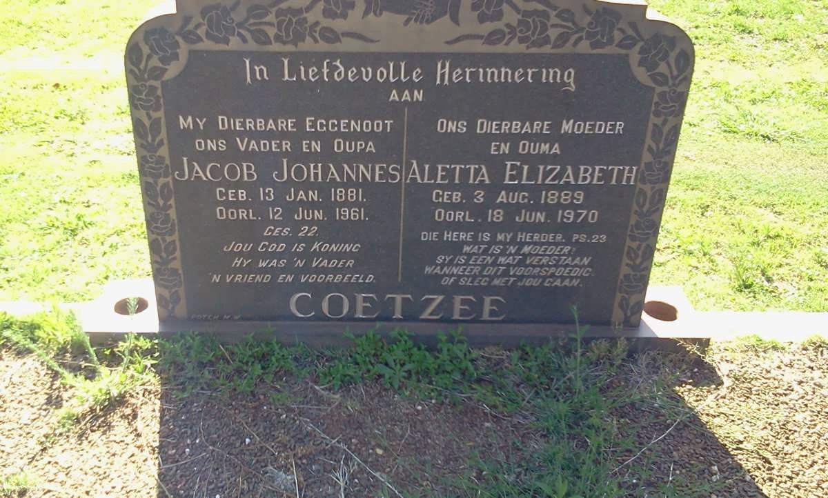 COETZEE Jacob Johannes 1881-1961 &amp; Aletta Elizabeth 1889-1970