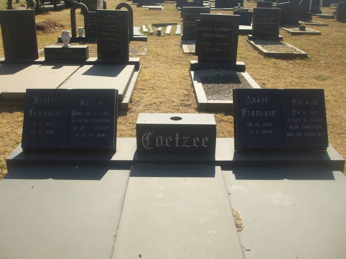 COETZEE André Francois 1951- 1984 &amp; Hester Francina 1972-1994