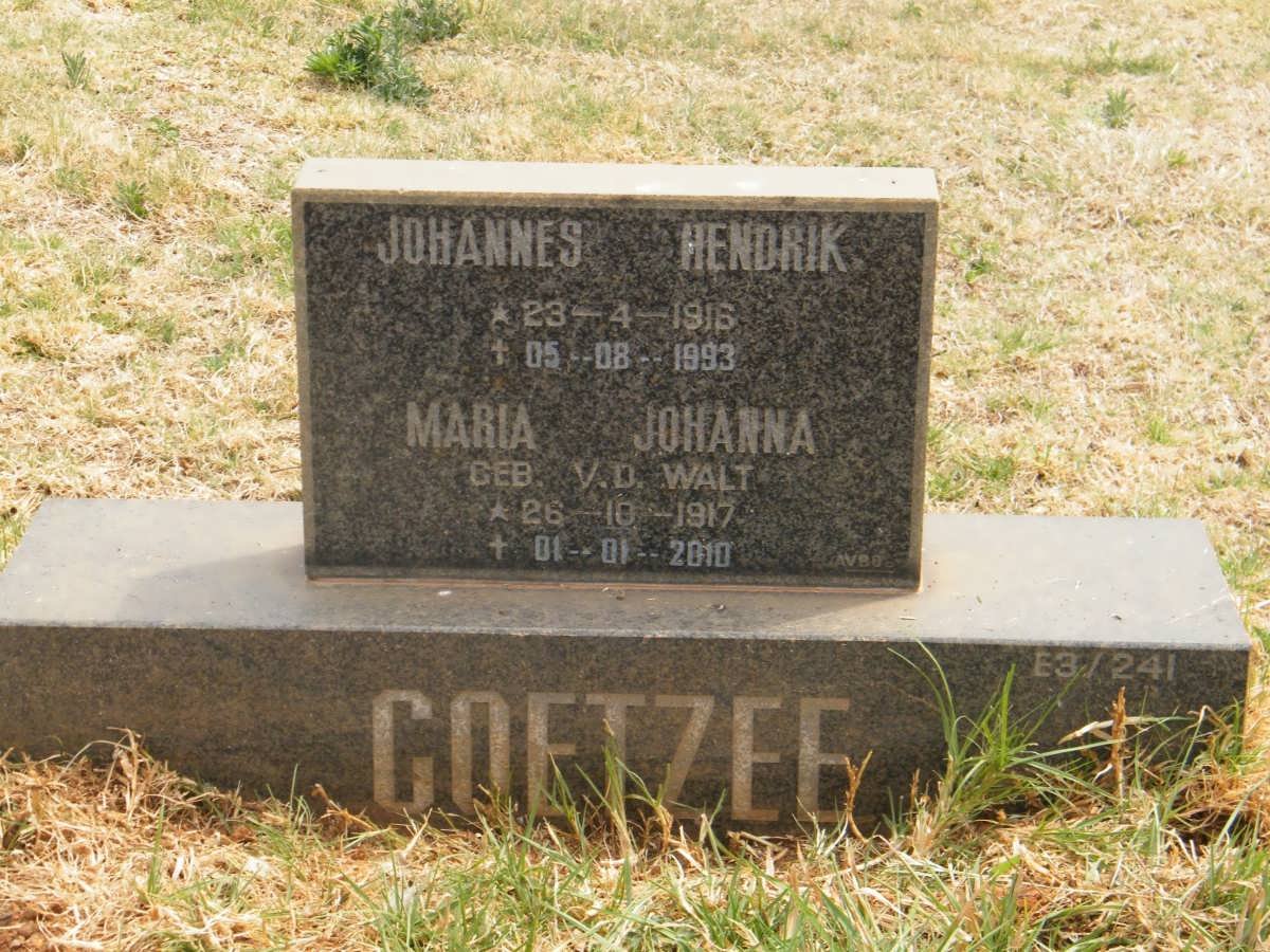 COETZEE Johannes Hendrik 1916-1993 &amp; Maria Johanna V.D. WALT 1917-2010