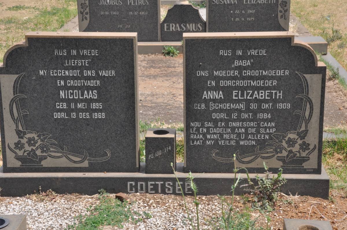 COETSEE Nicolaas 1895-1969 &amp; Anna Elizabeth SCHOEMAN 1909-1984