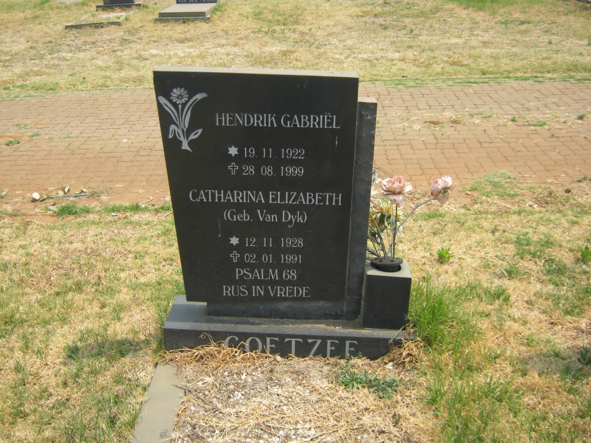 COETZEE Hendrik Gabriël 1922-1999 &amp; Catharina Elizabeth VAN DYK 1928-1991