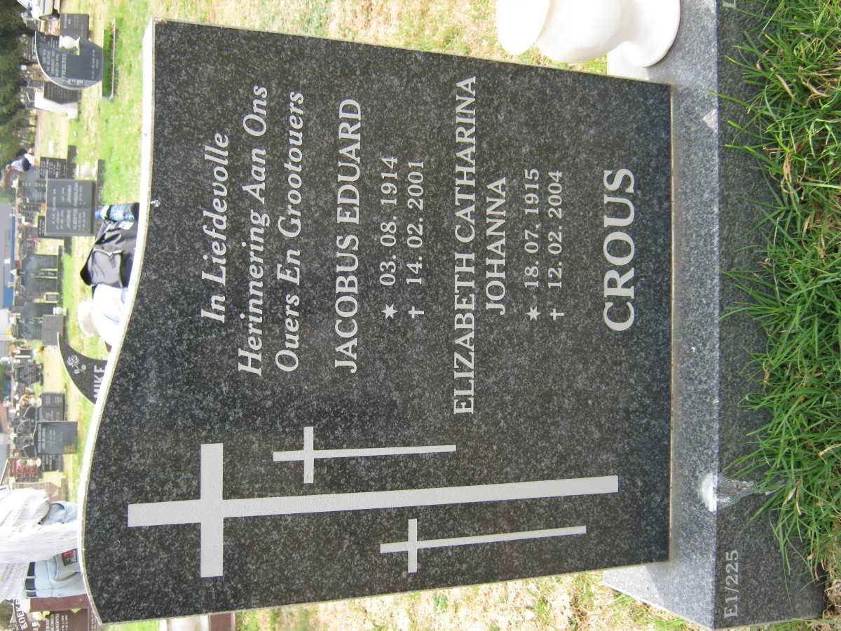 CROUS Jacobus Eduard 1914-2001 &amp; Elizabeth Catharina Johanna 1915-2004