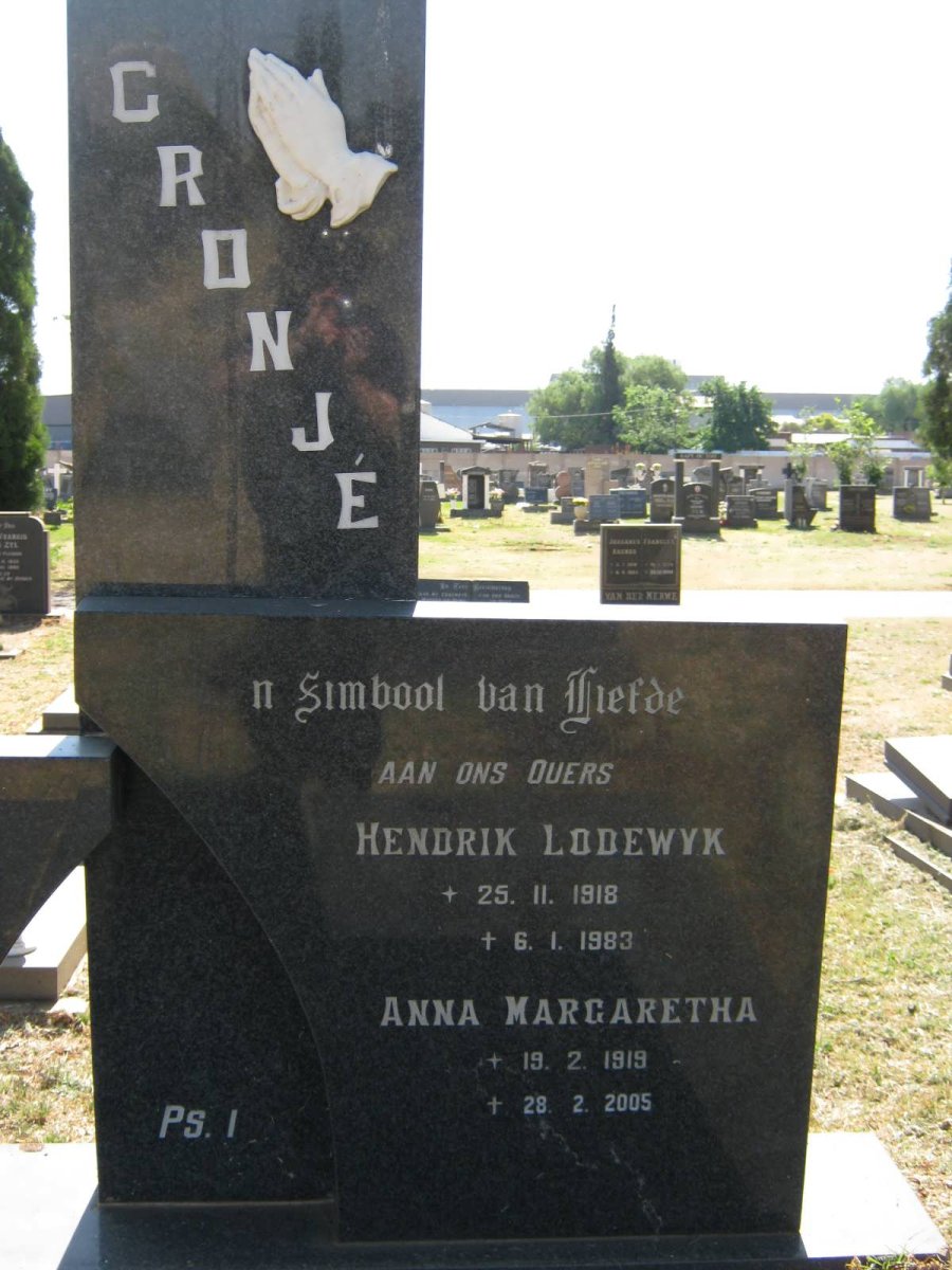 CRONJÉ Hendrik Lodewyk 1918-1983 &amp; Anna Margaretha 1919-2005