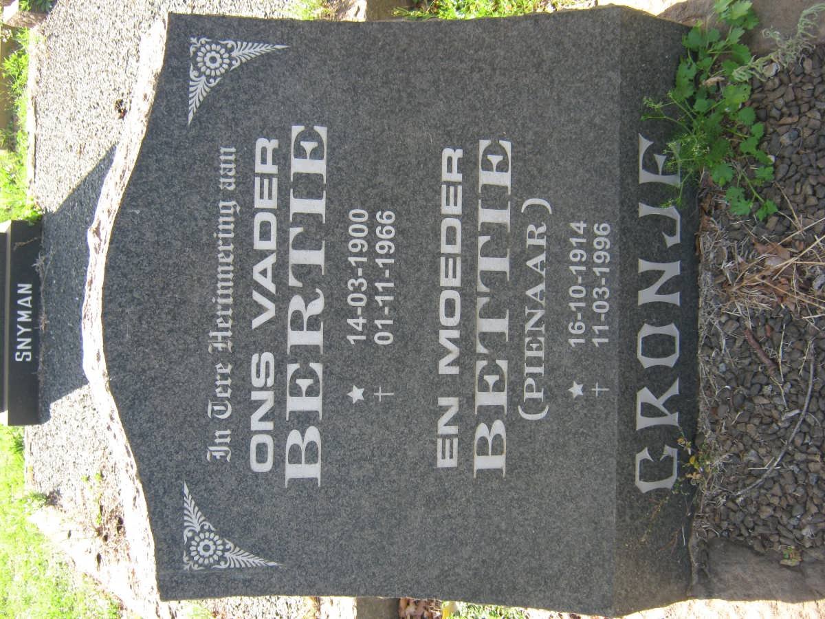 CRONJE Bertie 1900-1966 &amp; Bettie PIENAAR 1914-1996