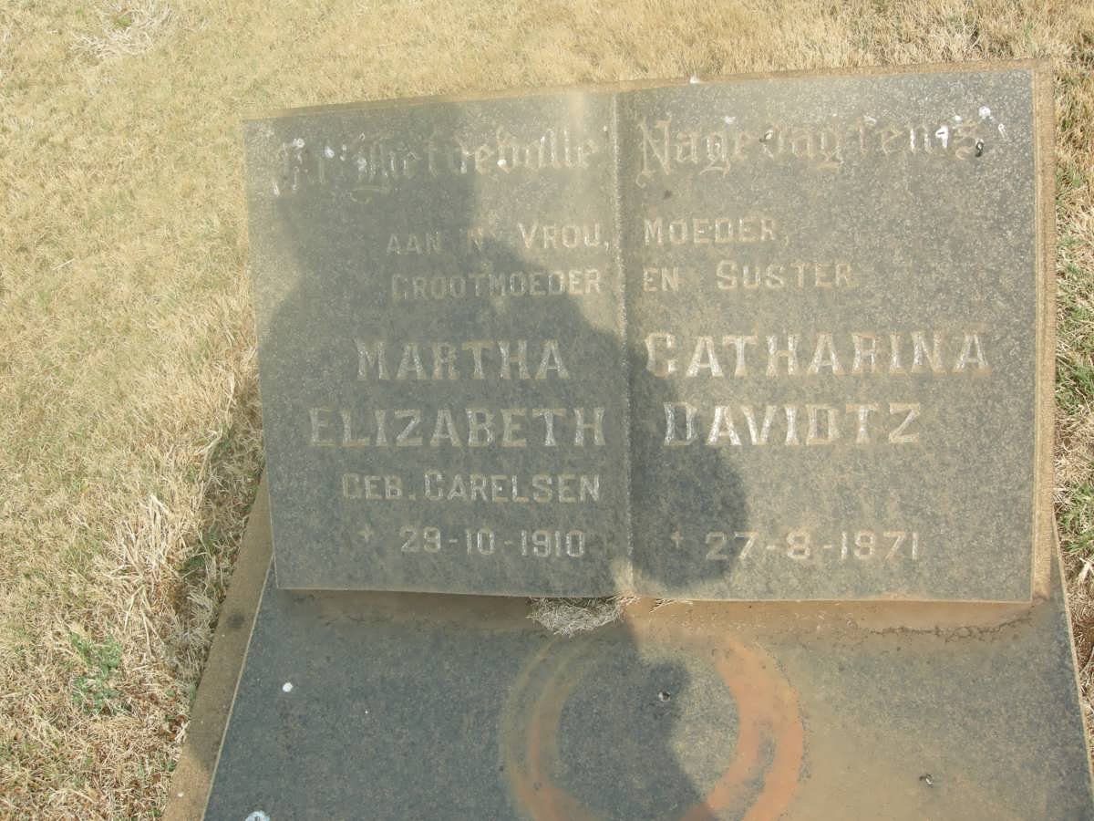 DAVIDTZ Martha Catharina Elizabeth nee CARELSEN 1910-1971