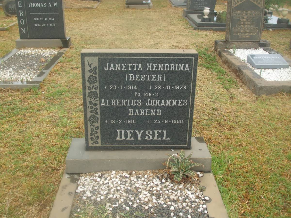 DEYSEL Albertus Johannes Barend 1910-1980 &amp; Janetta Hendrina BESTER 1914-1978