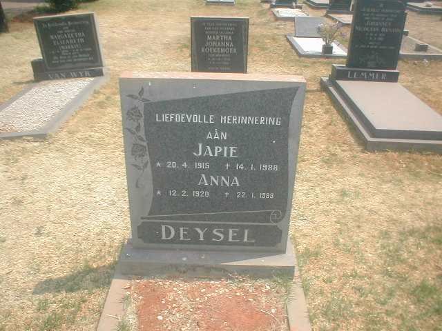 DEYSEL Japie 1915-1988 &amp; Anna 1920-1989