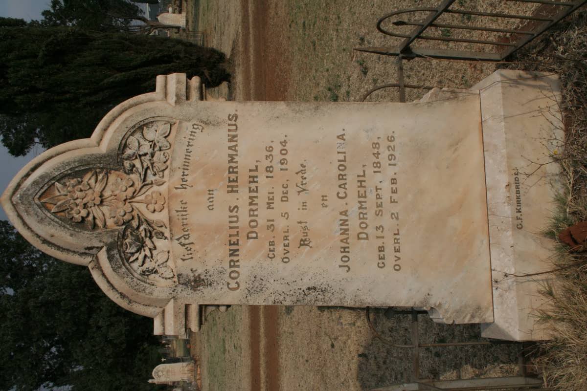 DORMEHL Cornelius Hermanus 1836-1904 &amp; Johanna Carolina 1848-1926