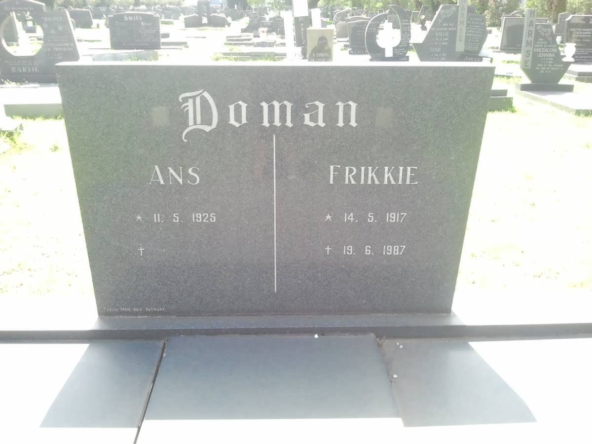 DOMAN Frikkie 1917-1987 &amp; Ans 1925-