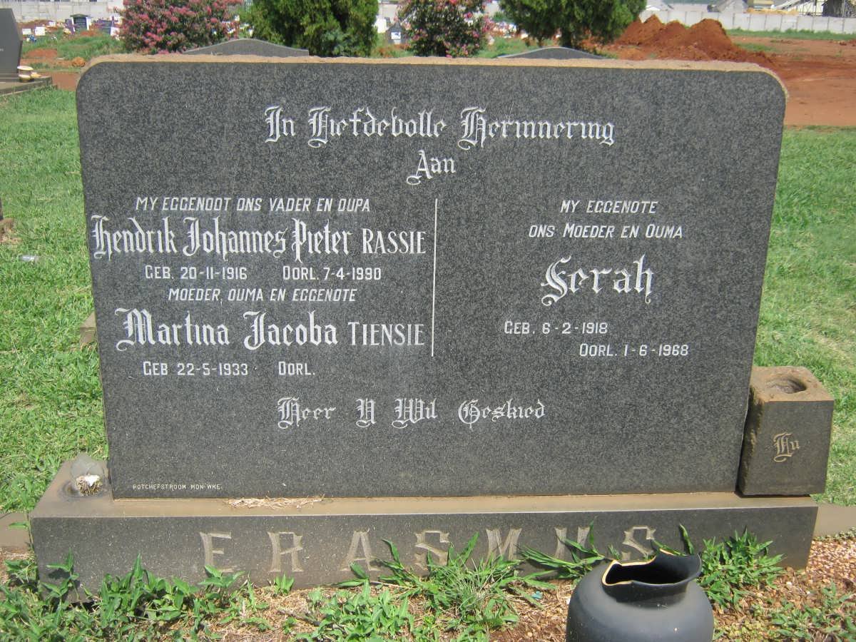 ERASMUS Hendrik Johannes Pieter 1916-1990 &amp; Martina Jacoba 1933- :: ERASMUS Serah 1918-1968