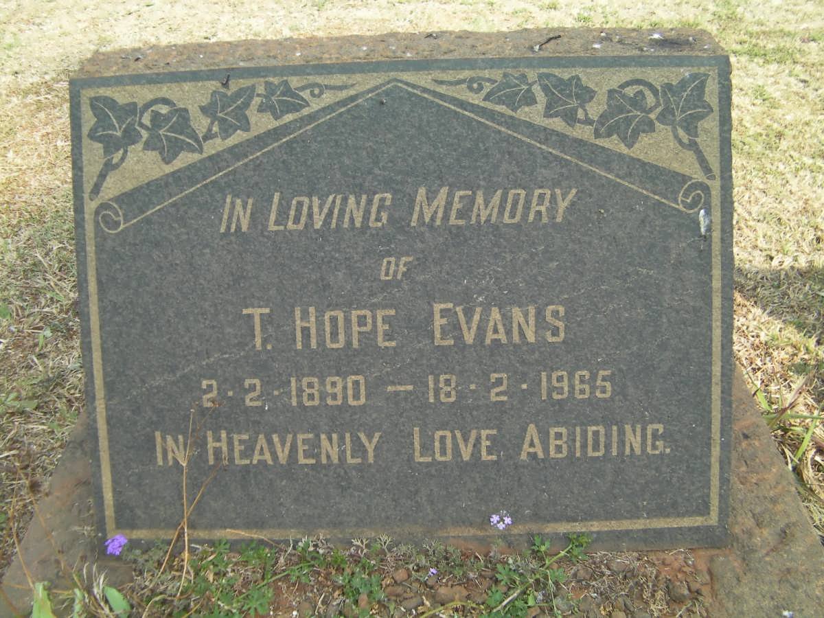 EVANS T. Hope 1890-1965