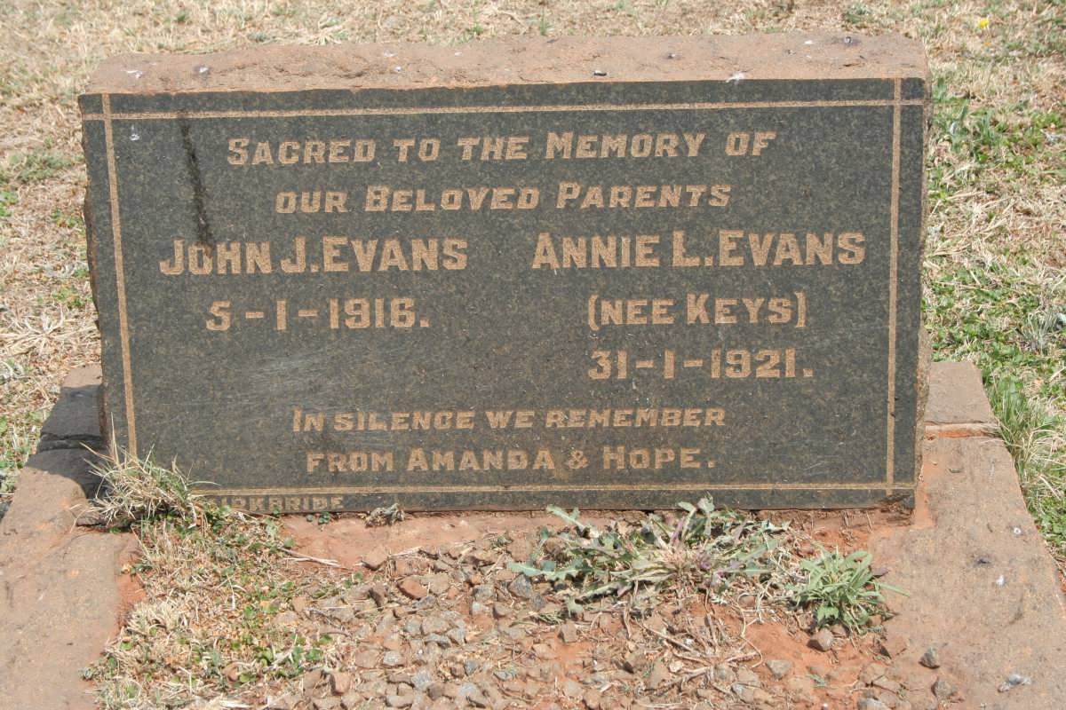 EVANS John J. -1916 &amp; Annie L. KEYS -1921