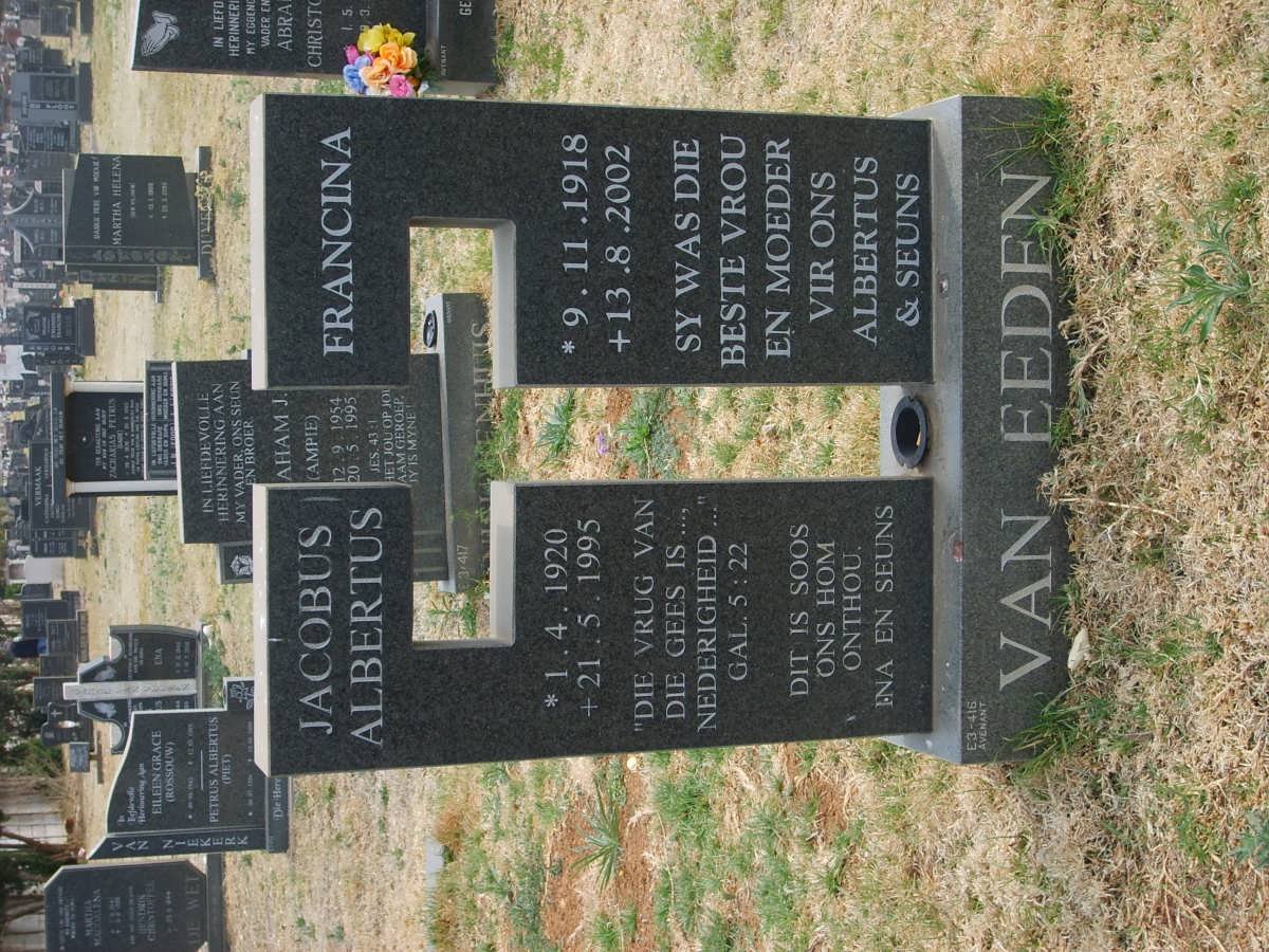 EEDEN Jacobus Albertus, van 1920-1995 &amp; Francina 1918-2002