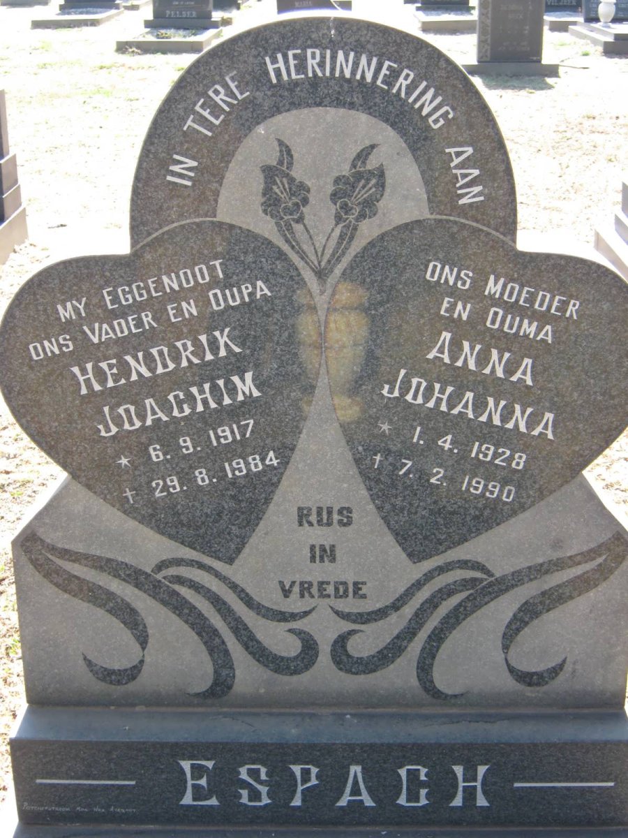 ESPACH Hendrik Joachim 1917-1984 &amp; Anna Johanna 1928-1990