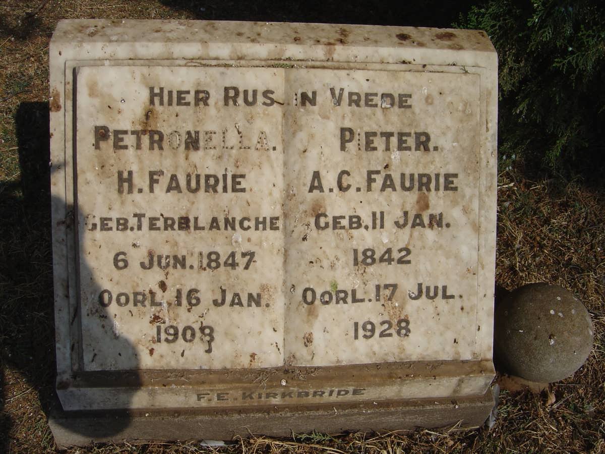 FAURIE Pieter A.C. 1842-1928 &amp; Petronella H. TERBLANCHE 1847-1908