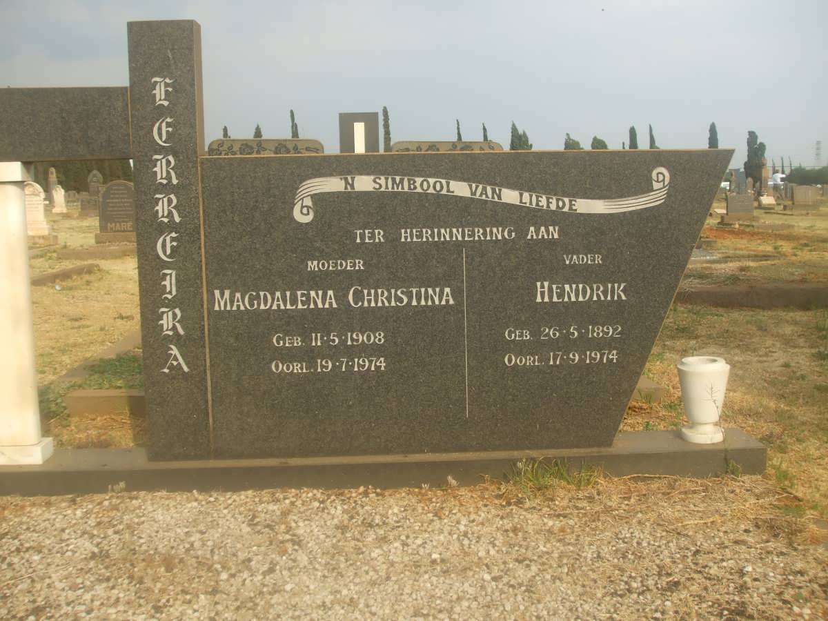 FERREIRA Hendrik 1892-1974 &amp; Magdalena Christina 1908-1974
