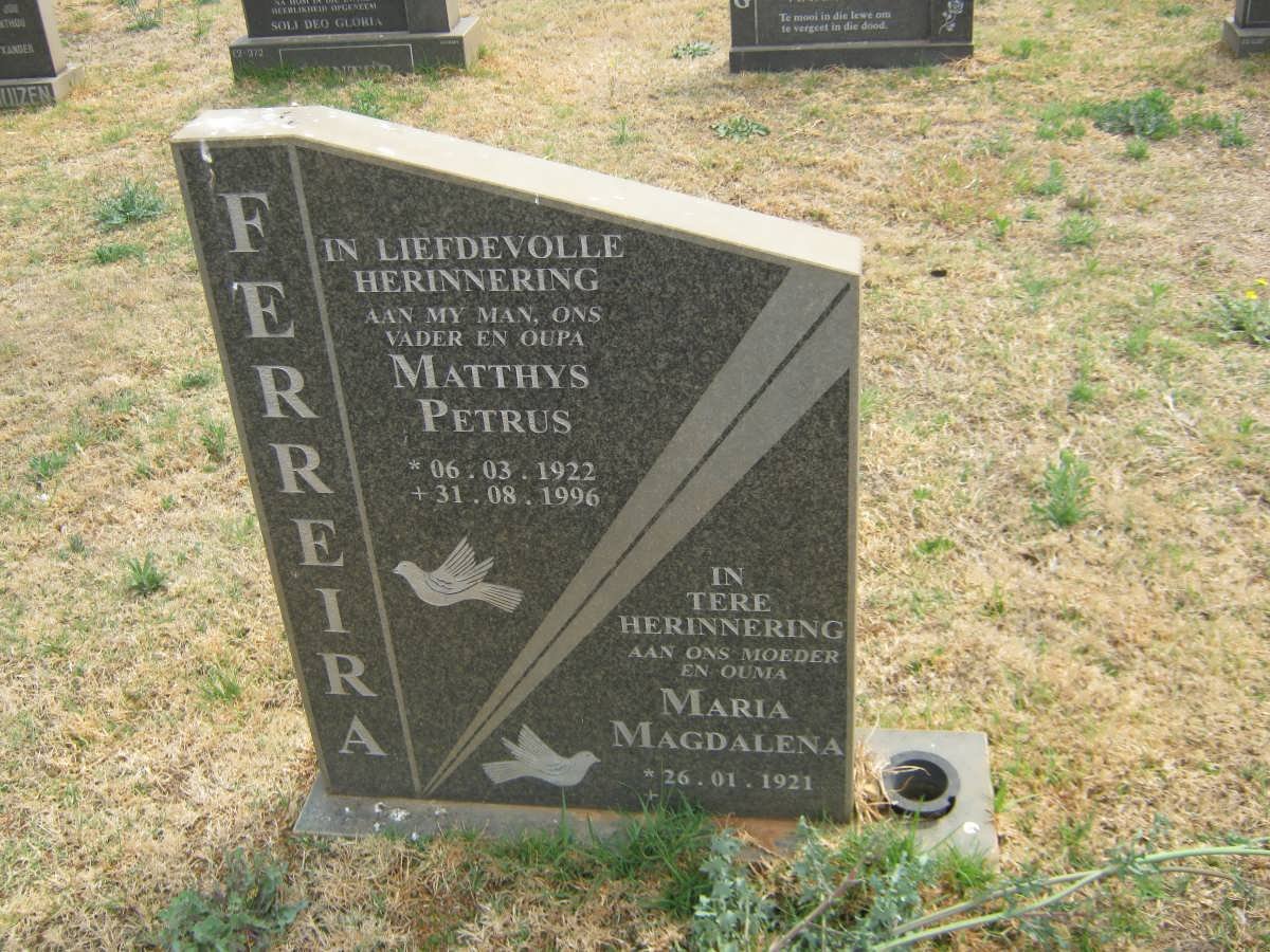 FERREIRA Matthys Petrus 1922-1996 &amp; Maria Magdalena 1921-