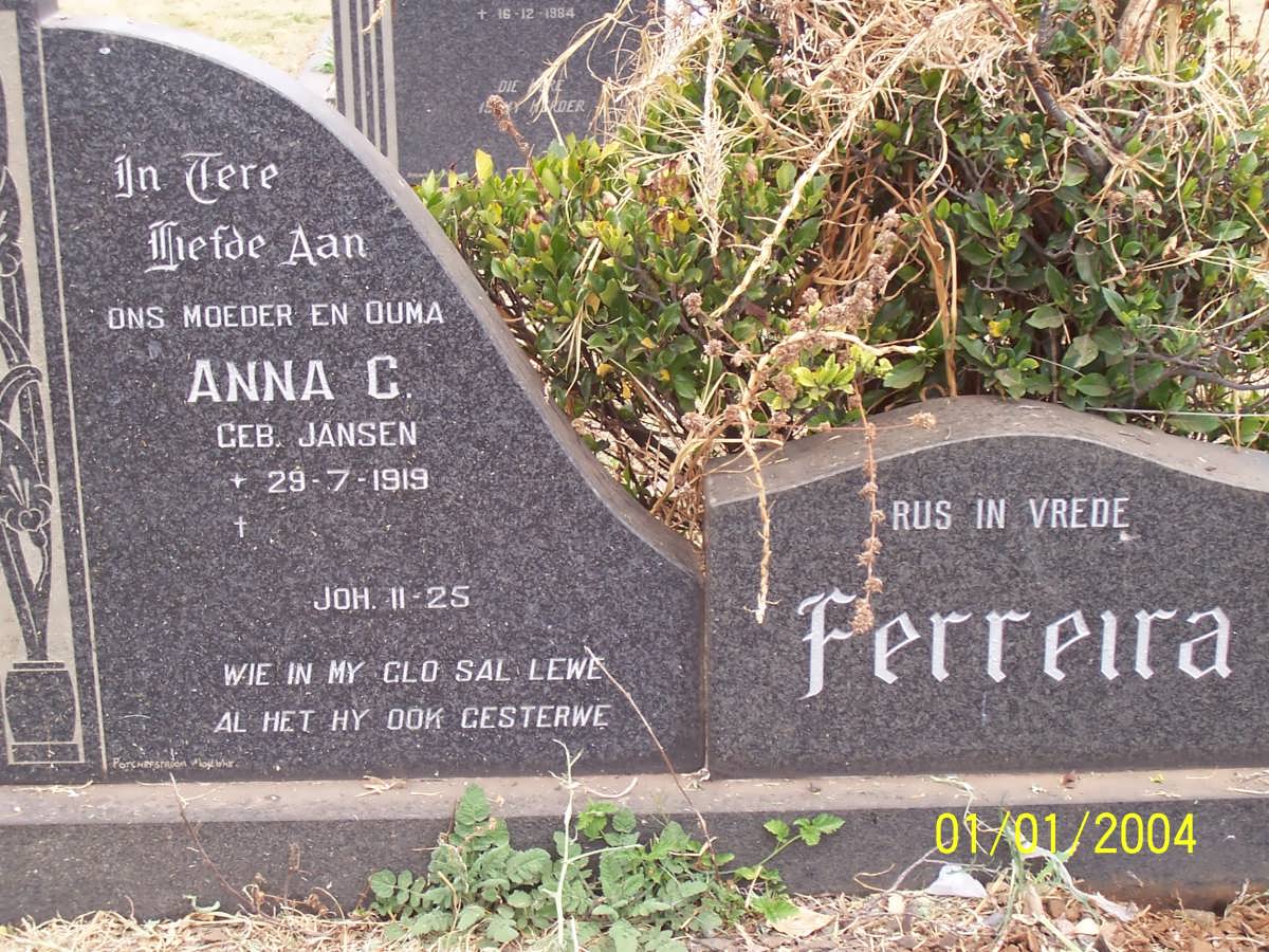 FERREIRA Anna C. nee JANSEN 1919-
