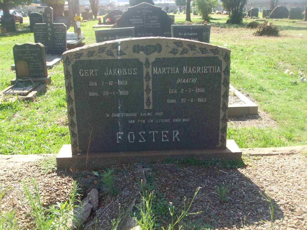 FOSTER Gert Jakobus 1903-1968 &amp; Martha Magrietha RAATH 1908-1963