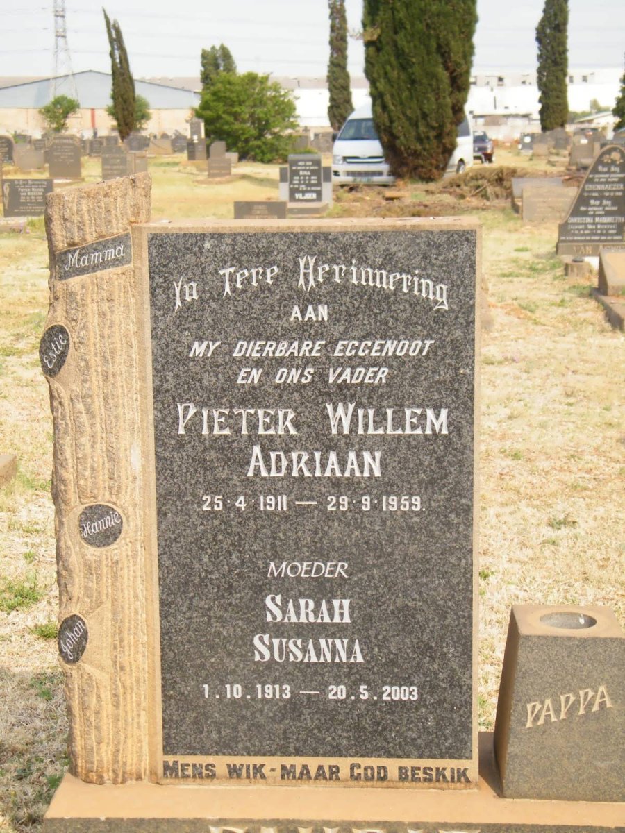 FOURIE Pieter Willem Adriaan 1911-1959 &amp; Sarah Susanna 1913-2003