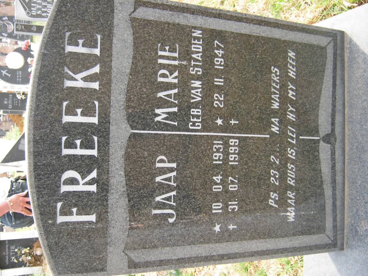 FREEKE Jaap 1931-1999 &amp; Marie VAN STADEN 1947-