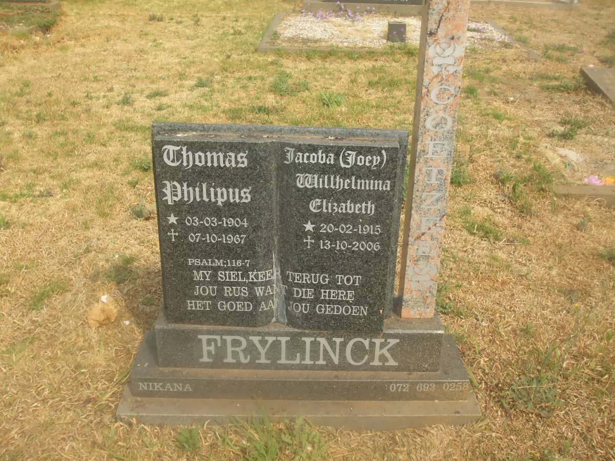FRYLINCK Thomas Philipus 1904-1967 &amp; Jacoba Willhelmina Elizabeth 1915-2006