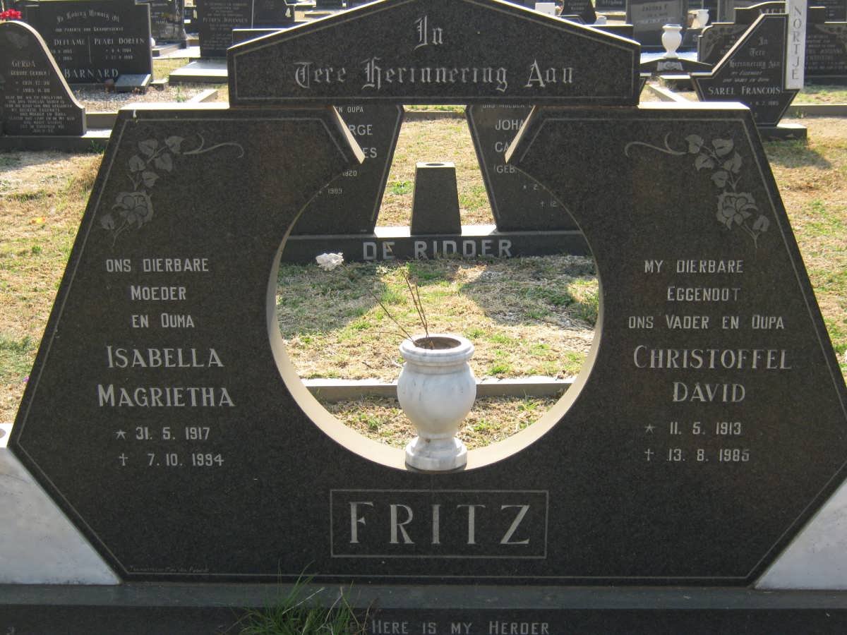 FRITZ Christoffel David 1913-1985 &amp; Isabella Magrietha 1917-1994