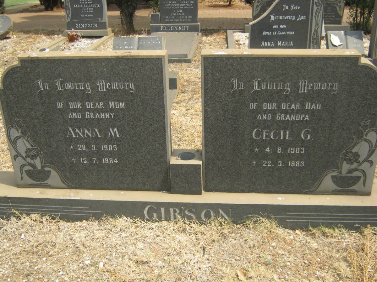 GIBSON Cecil G. 1903-1983 &amp; Anna M. 1903-1984