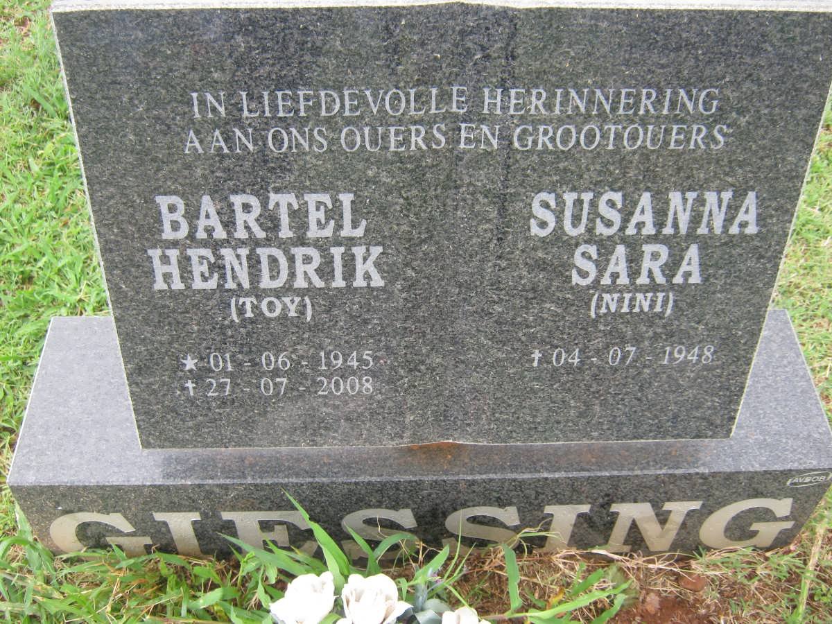 GIESSING Bartel Hendrik 1945-2008 &amp; Susanna Sara 1948-