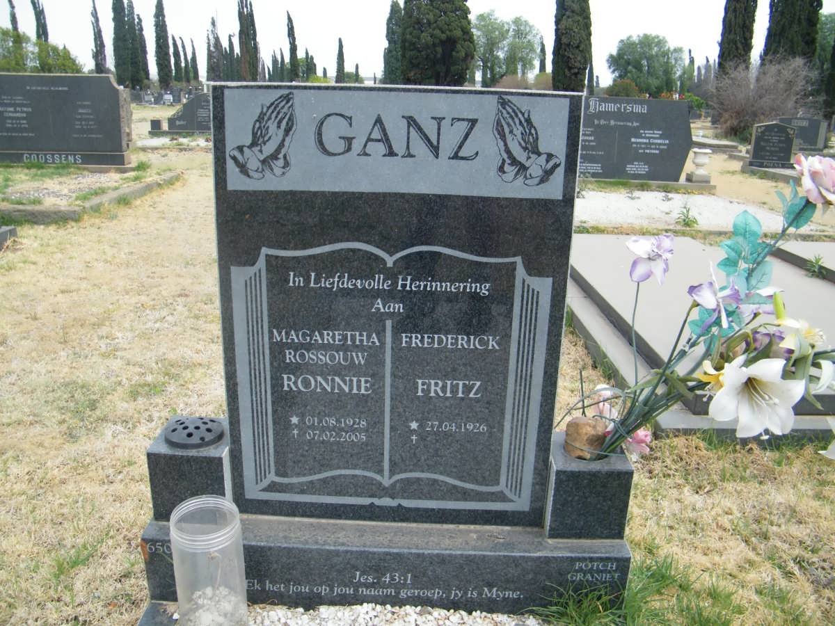 GANZ Frederick 1926- &amp; Magaretha ROSSOUW 1928-2005