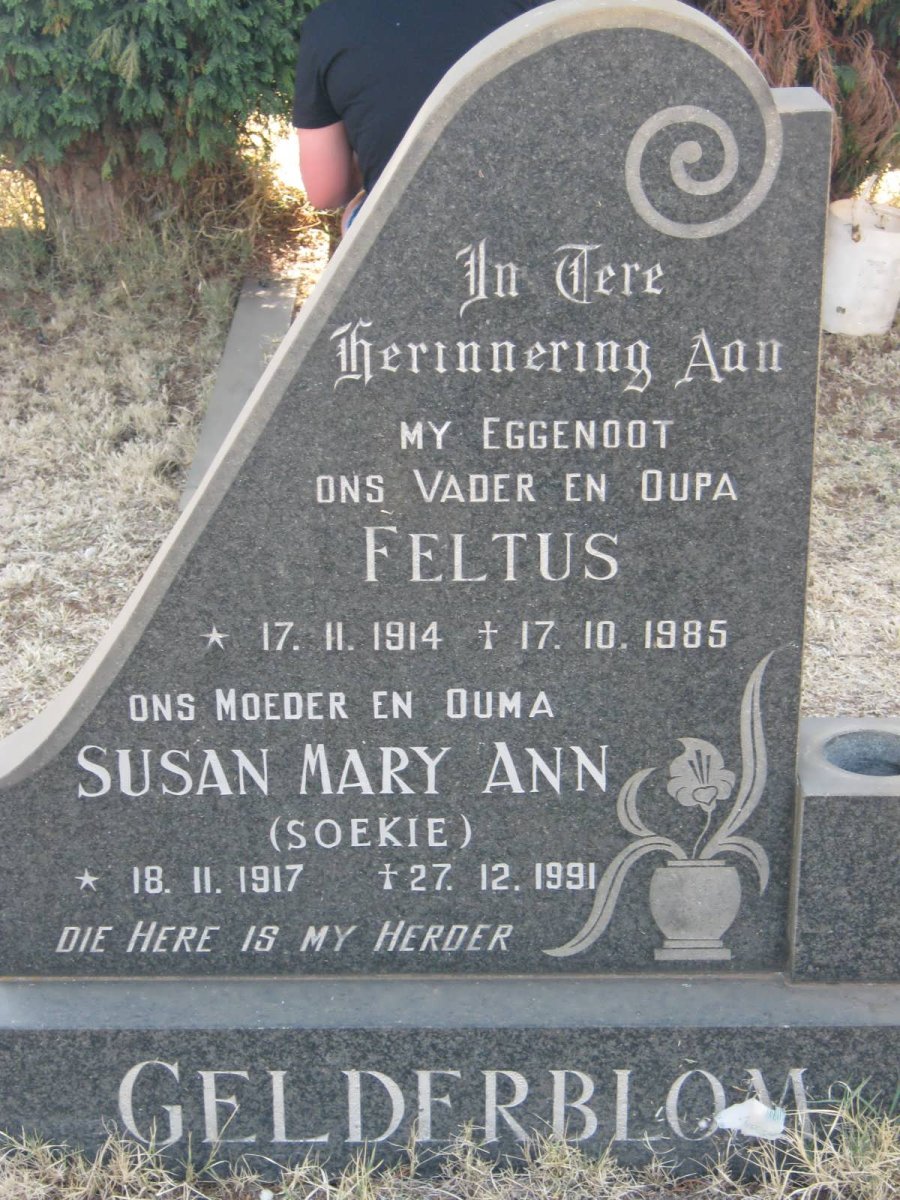 GELDERBLOM Feltus 1914-1985 &amp; Susan Mary Ann 1917-1991