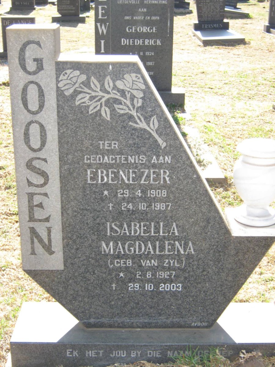 GOOSEN Ebenezer 1908-1987 &amp; Isabella Magdalena VAN ZYL 1927-2003