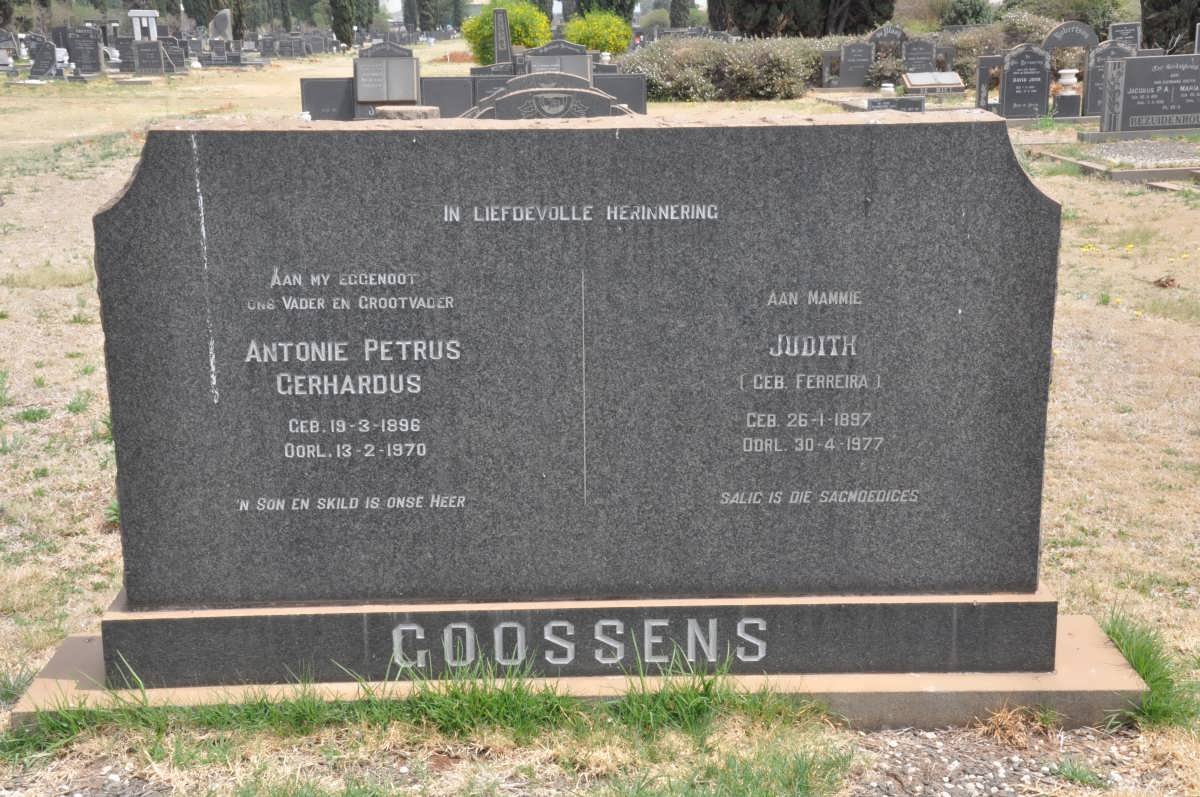 GOOSSENS Antonie Petrus Gerhardus 1896-1970 &amp; Judith FERREIRA 1897-1977