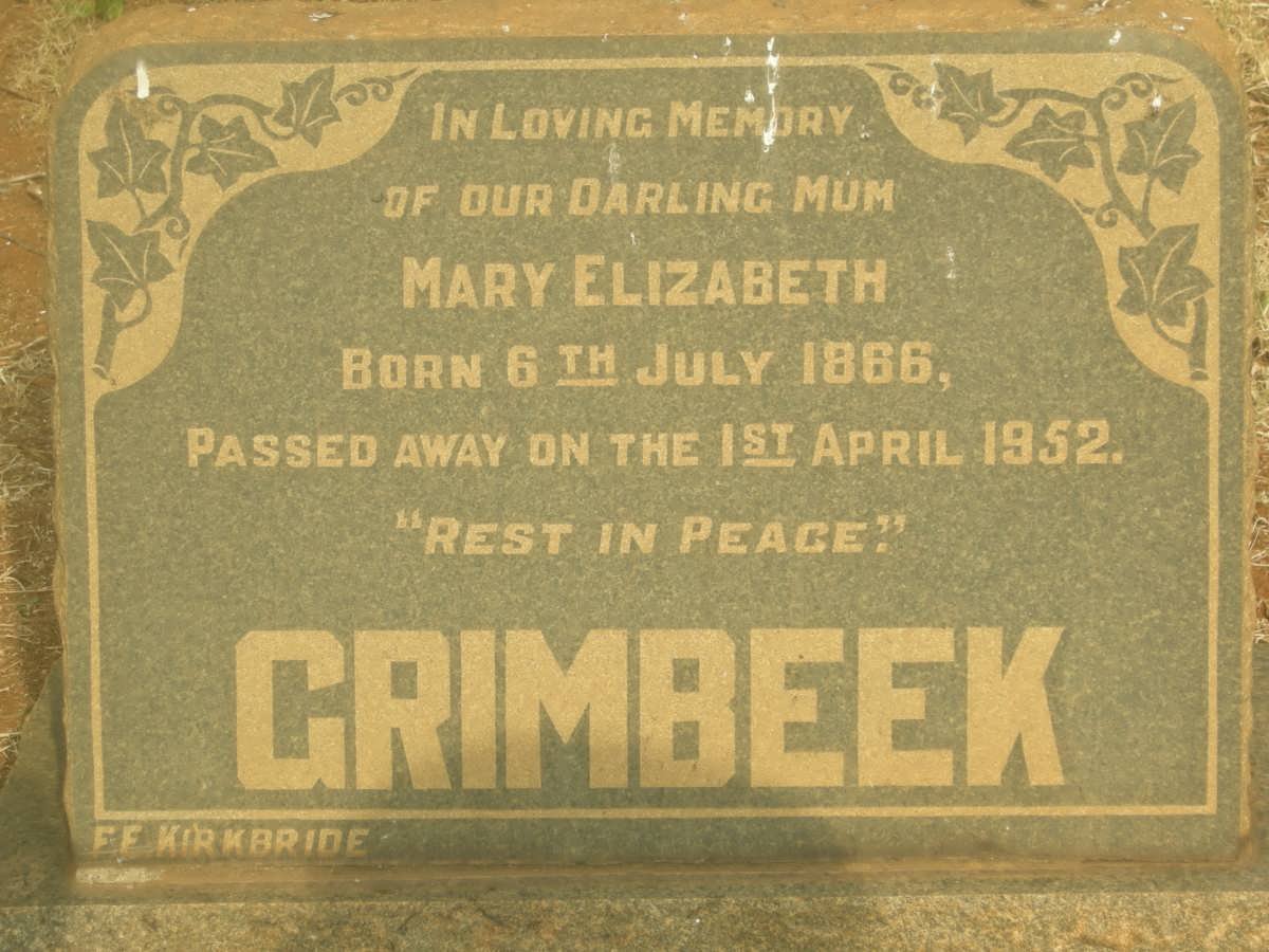 GRIMBEEK Mary Elizabeth 1866-1952