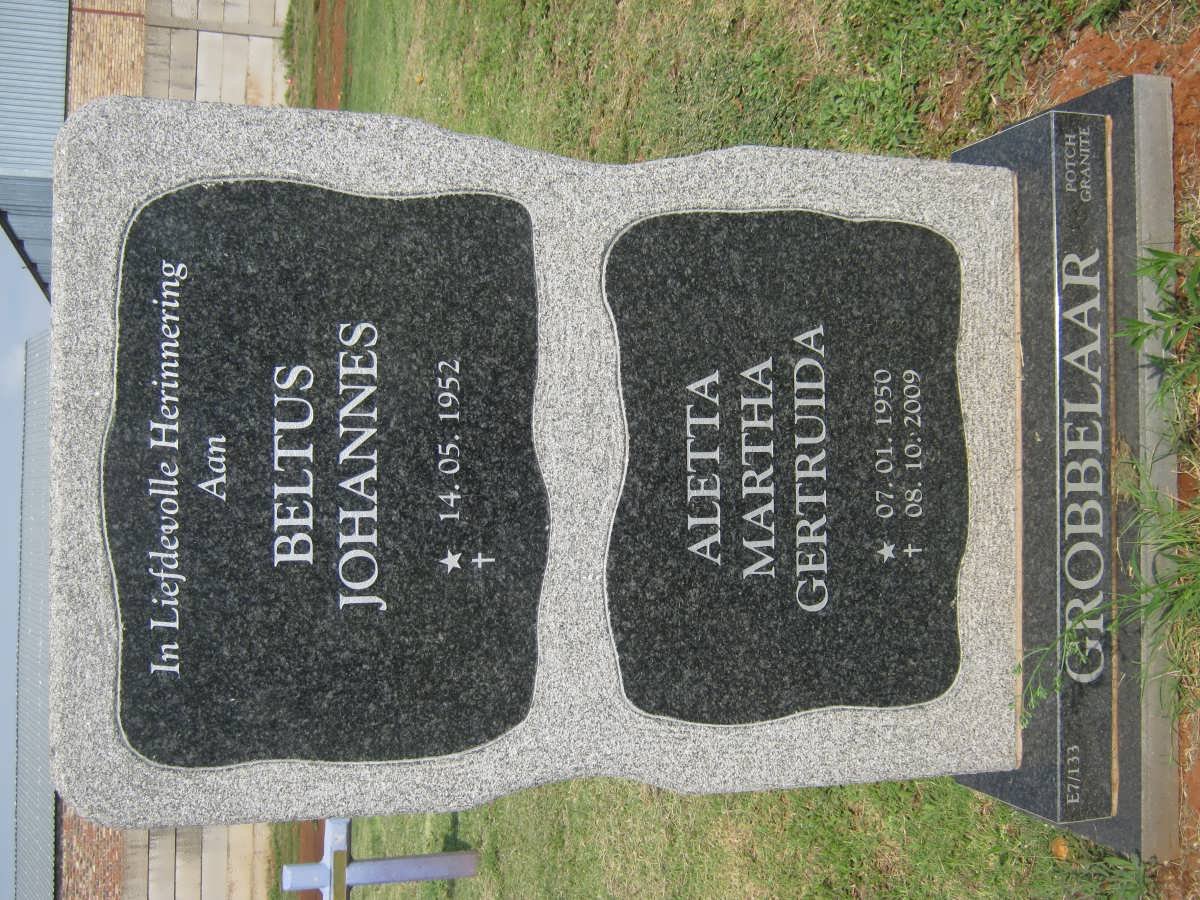 GROBBELAAR Beltus Johannes 1952- &amp; Aletta Martha Gertruida 1950-2009