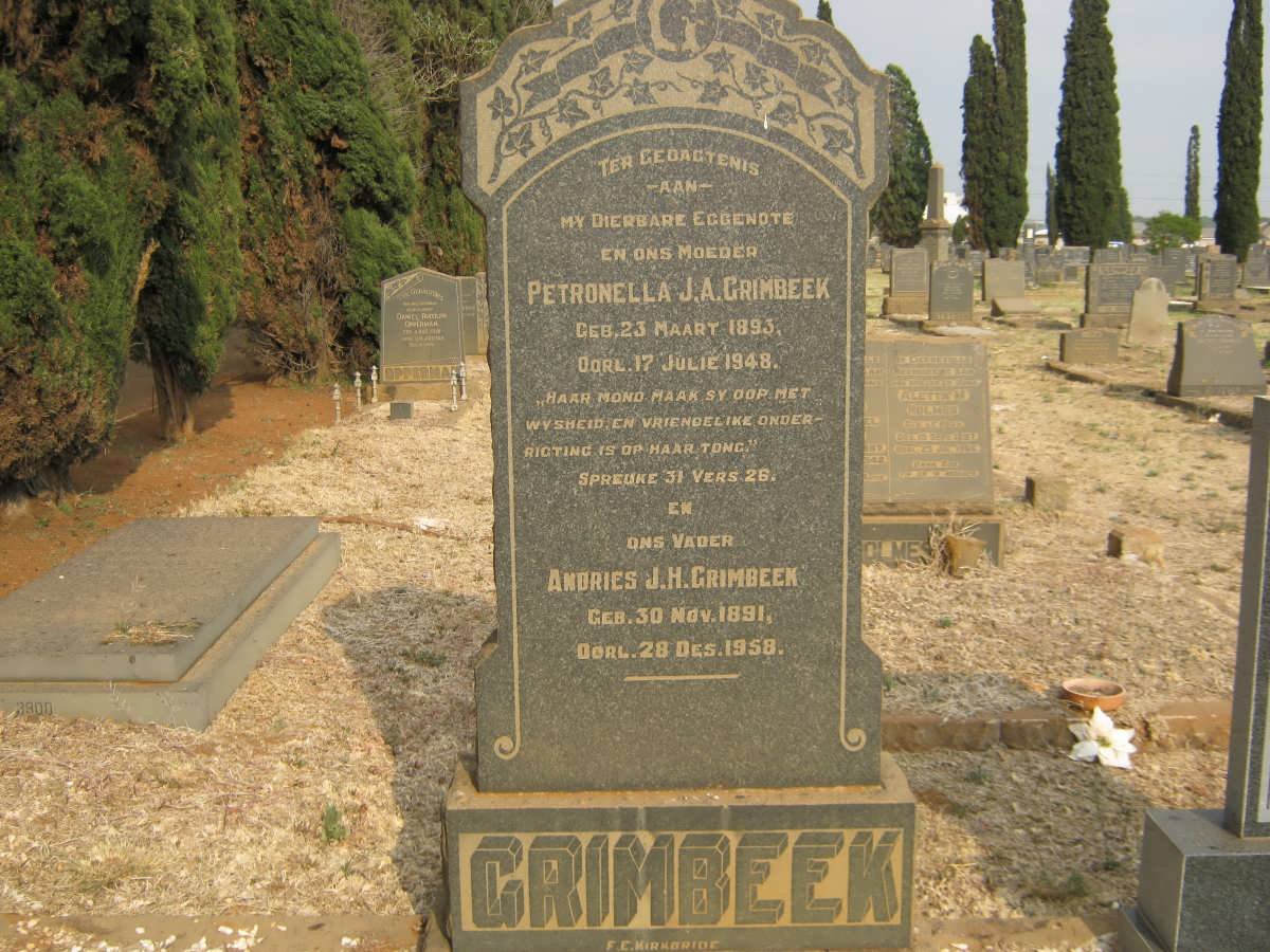 GRIMBEEK Andries J.H. 1891-1958 &amp; Petronella J.A. 1893-1948