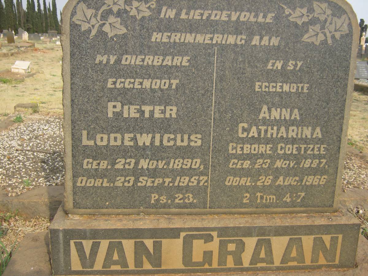 GRAAN Pieter Lodewicus, van 1890-1957 &amp; Anna Catharina COETZEE 1887-1966