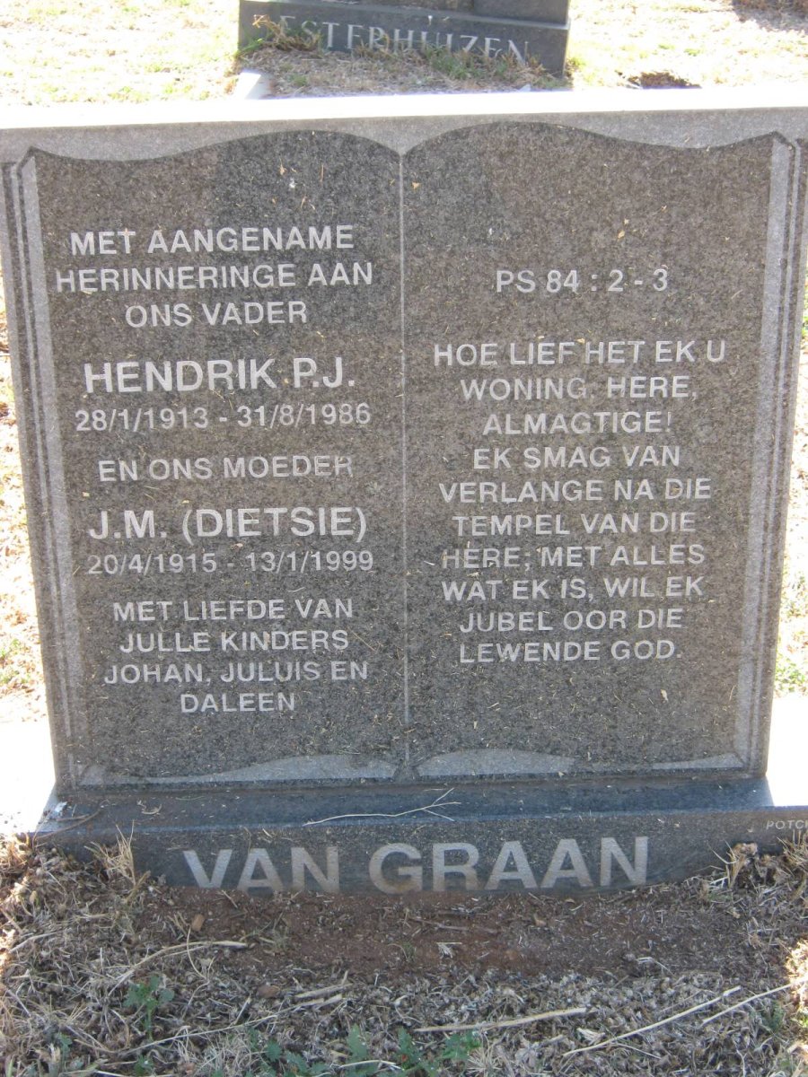 GRAAN Hendrik P.J., van 1913-1986 &amp; J.M. 1915-1999