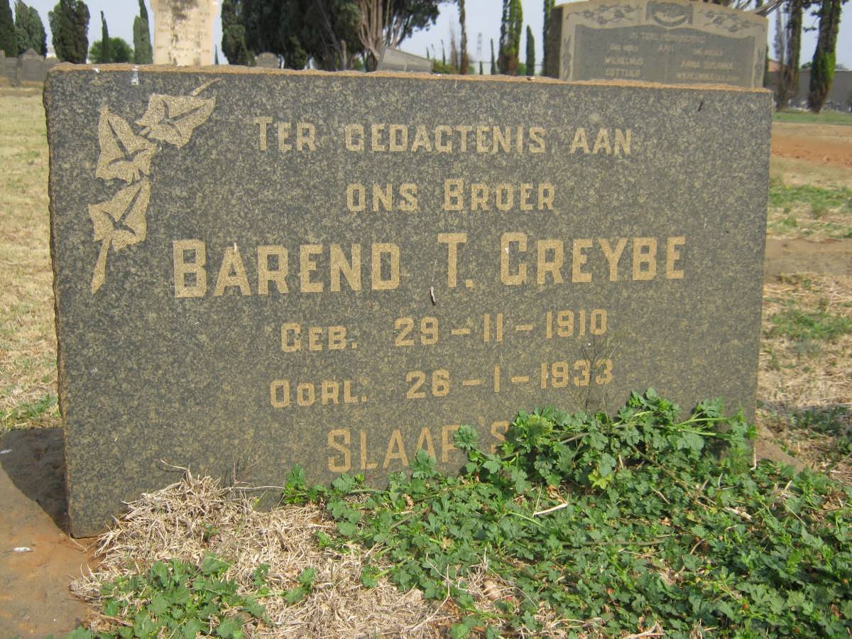GREYBE Barend T. 1910-1933