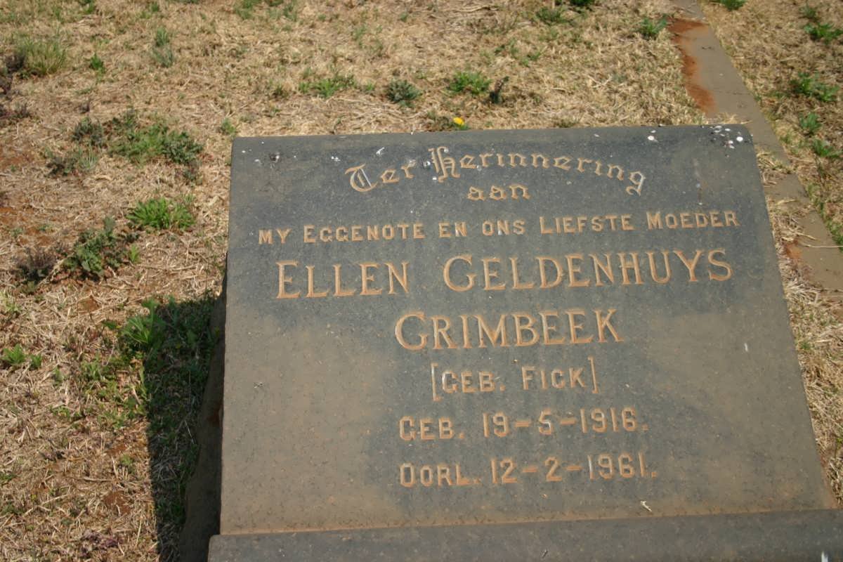 GRIMBEEK Ellen Geldenhuys nee FICK 1916-1961