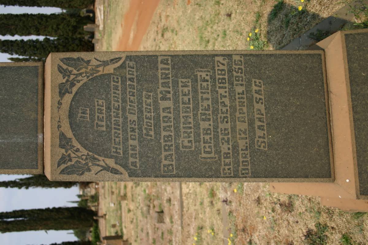 GRIMBEEK Barbara Maria nee RETIEF 1887-1956